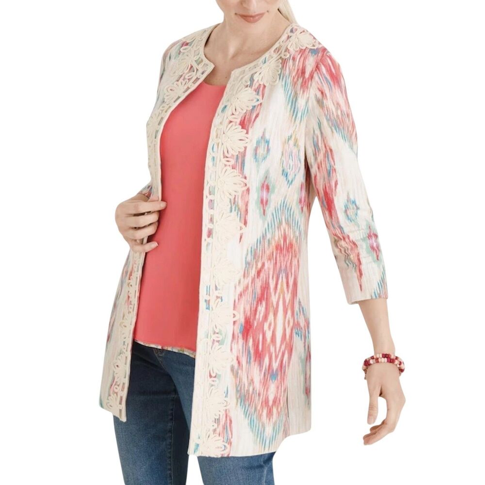 Chico’s Daintree Linen Jacket Set Reversible Tank Size M/L Ikat Resort